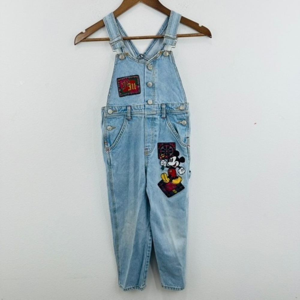 Vintage‎ 90s Mickey & Co Denim Jean Overalls Kids Embroidered Patches Disney